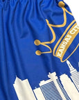 Close-up of RF-Wear Women's Kansas City Cityscape Shorts in Blue/White