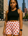 RF Wear Women's Mini Heart Shorts - White/Red - Model Front View