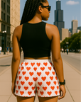 RF Wear Women's Mini Heart Shorts - White/Red - Model Back View