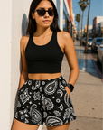 RF Wear Women's Paisley Pocket Shorts - Black/White - Model Front View