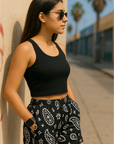 RF Wear Women's Paisley Pocket Shorts - Black/White - Model Side View