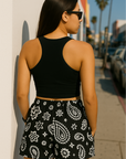 RF Wear Women's Paisley Pocket Shorts - Black/White - Model Back View