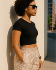 RF Wear Women's Paisley Pocket Shorts -Tan/White - Model Side View
