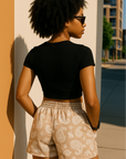 RF Wear Women's Paisley Pocket Shorts -Tan/White - Model Back View