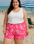 RF Wear Women's Paisley Shorts - Fuchsia -Model Plus Size Front View