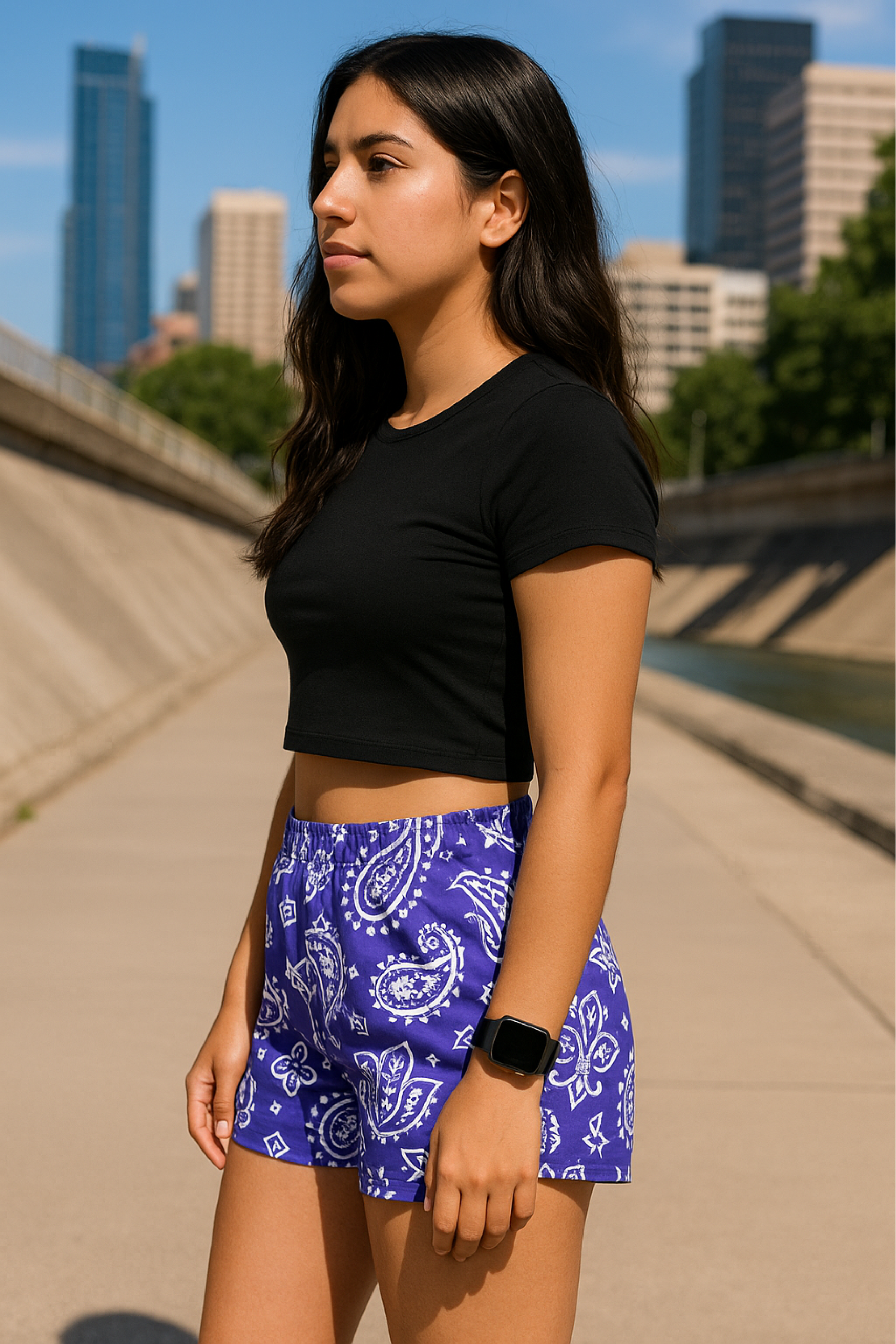 RF Wear Women's Paisley Shorts - Purple - Model Side View