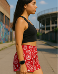RF Wear Women's Paisley Shorts - Red/White - Model Side View