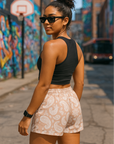 RF Wear Women's Paisley Shorts - Tan/White - Model back view