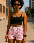 RF Wear Women's Paisley Shorts - White/Fuchsia - Model Front View