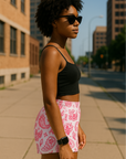 RF Wear Women's Paisley Shorts - White/Fuchsia - Model Side View