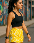 RF Wear Women's Paisley Shorts - Yellow/White - Model Side View
