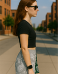 RF Wear Women's Split Paisley Shorts - Green/Silver - Model Side View