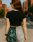 RF Wear Women's Split Paisley Shorts - Green/Silver - Model Back View