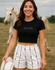 RF Wear Women's Reflective Barb Wire Shorts - White/Grey - Model Front View