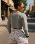 RF Wear Women's Snakeskin Pocket Shorts Cream/Grey - Model Back View