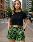 RF Wear Women's Snakeskin Pocket Shorts - Green - Model Front View
