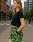 RF Wear Women's Snakeskin Pocket Shorts - Green - Model Side View