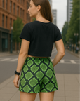 RF Wear Women's Snakeskin Pocket Shorts - Green - Model Back View