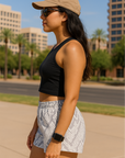RF Wear Women's Snakeskin Shorts - Cream/Grey - Model Side View