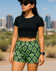 RF Wear Women's Snakeskin Shorts - Green - Model Front View