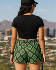 RF Wear Women's Snakeskin Shorts - Green - Model Back View