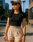 RF Wear Women's Snakeskin Shorts - Tan - Model Front View