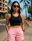 RF Wear Women's Solid Color Pocket Shorts - Pink - Model Front View