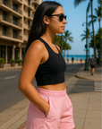 RF Wear Women's Solid Color Pocket Shorts - Pink - Model Side View
