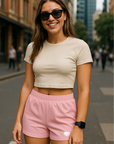 RF Wear Women's Solid Color Shorts - Pink - Model Front View