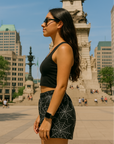RF Wear Women's Spider Shorts - Black/White - Model Side View