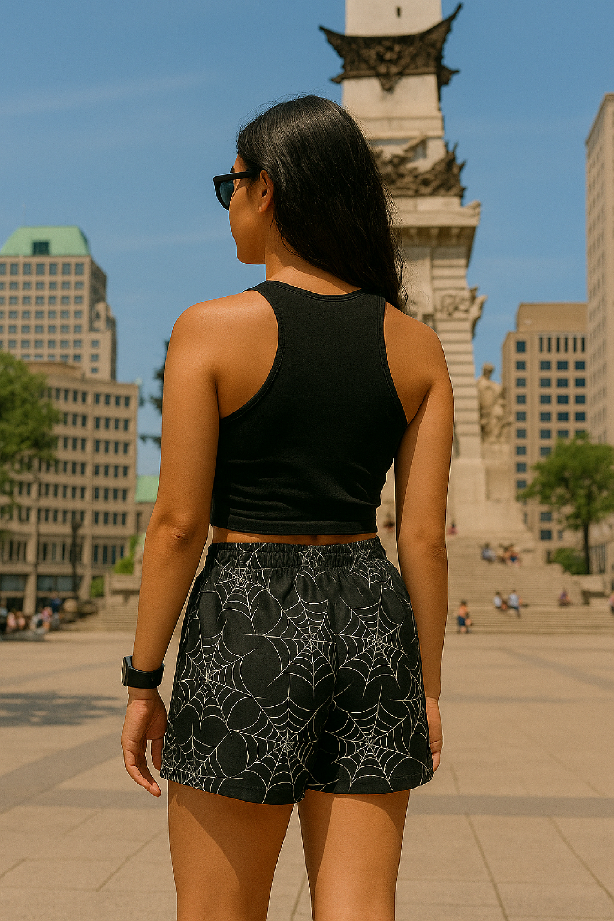 RF Wear Women's Spider Shorts - Black/White - Model Back View