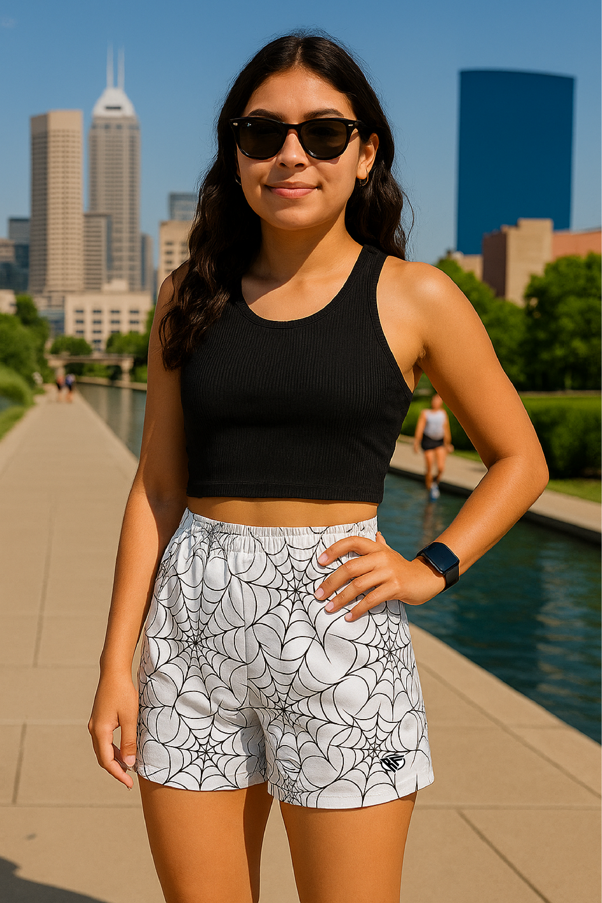 RF Wear Women's Spider Shorts - White/Black - Model Front View