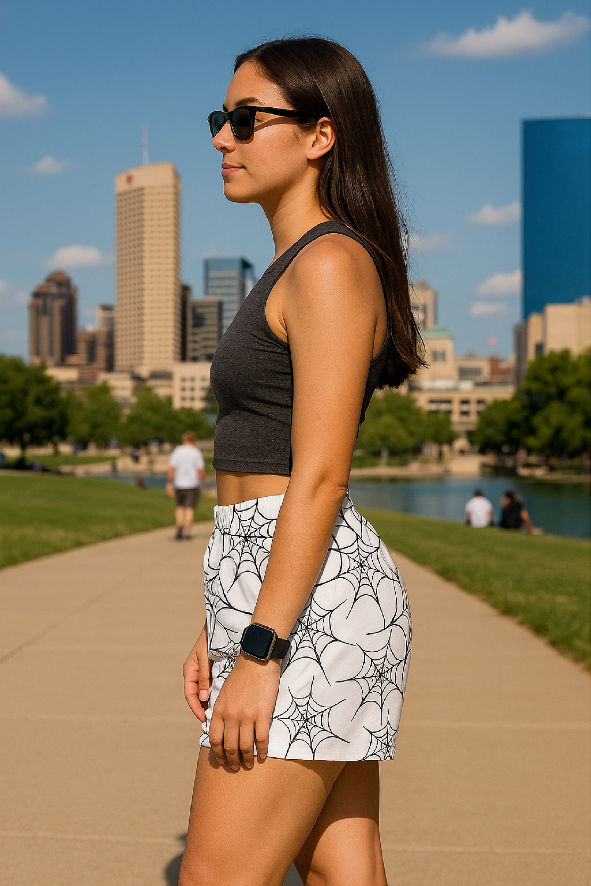 RF Wear Women's Spider Shorts - White/Black - Model Side View