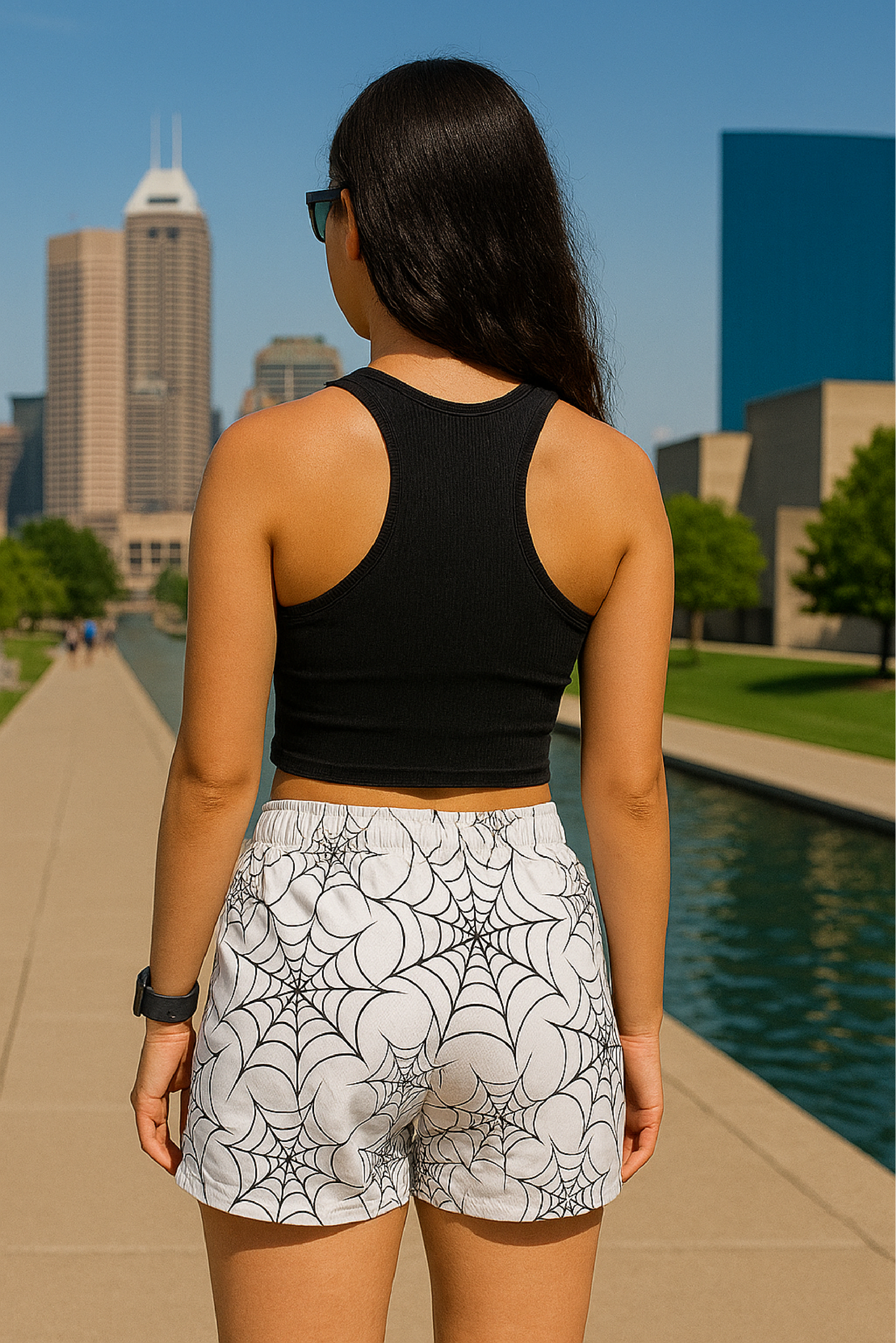 RF Wear Women's Spider Shorts - White/Black - Model Back View