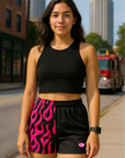 RF Wear Women's Split Flame Shorts - Black/Hot Pink - Model Front View