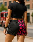RF Wear Women's Split Flame Shorts - Black/Hot Pink - Model Back View