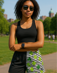 RF Wear Women's Split Shamrock Shorts - Black/Green - Model Front View