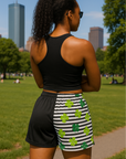 RF Wear Women's Split Shamrock Shorts - Black/Green - Model Back View
