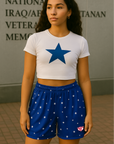 RF Wear Women's Star Shorts - Blue - Model Front View-1