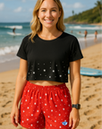 RF Wear Women's Star Shorts - Red - Model Front View