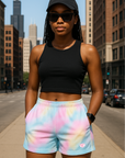 RF Wear Women's Tie Dye Shorts - Model Front View