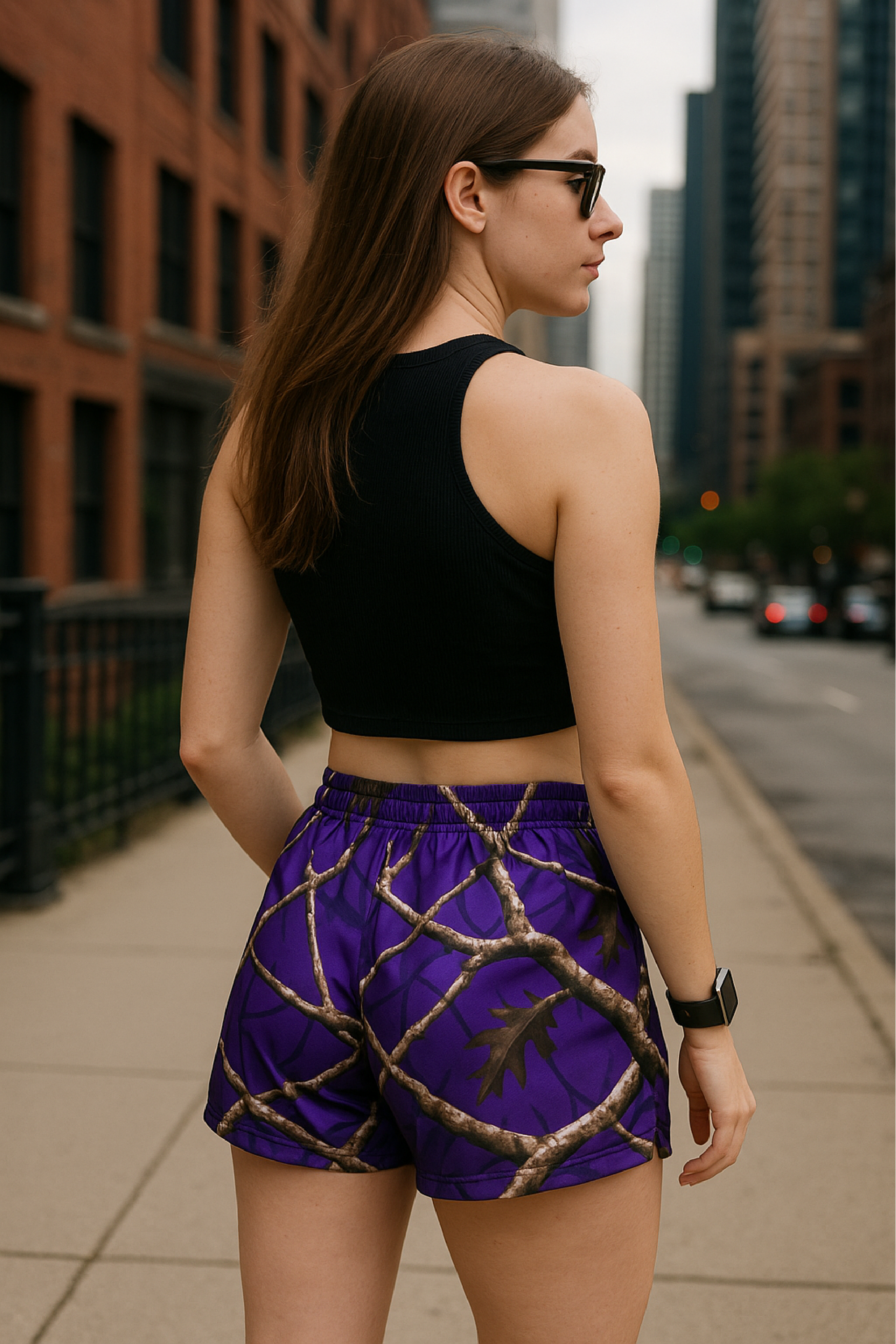 RF Women's Tree Camo Shorts - Purple - Back