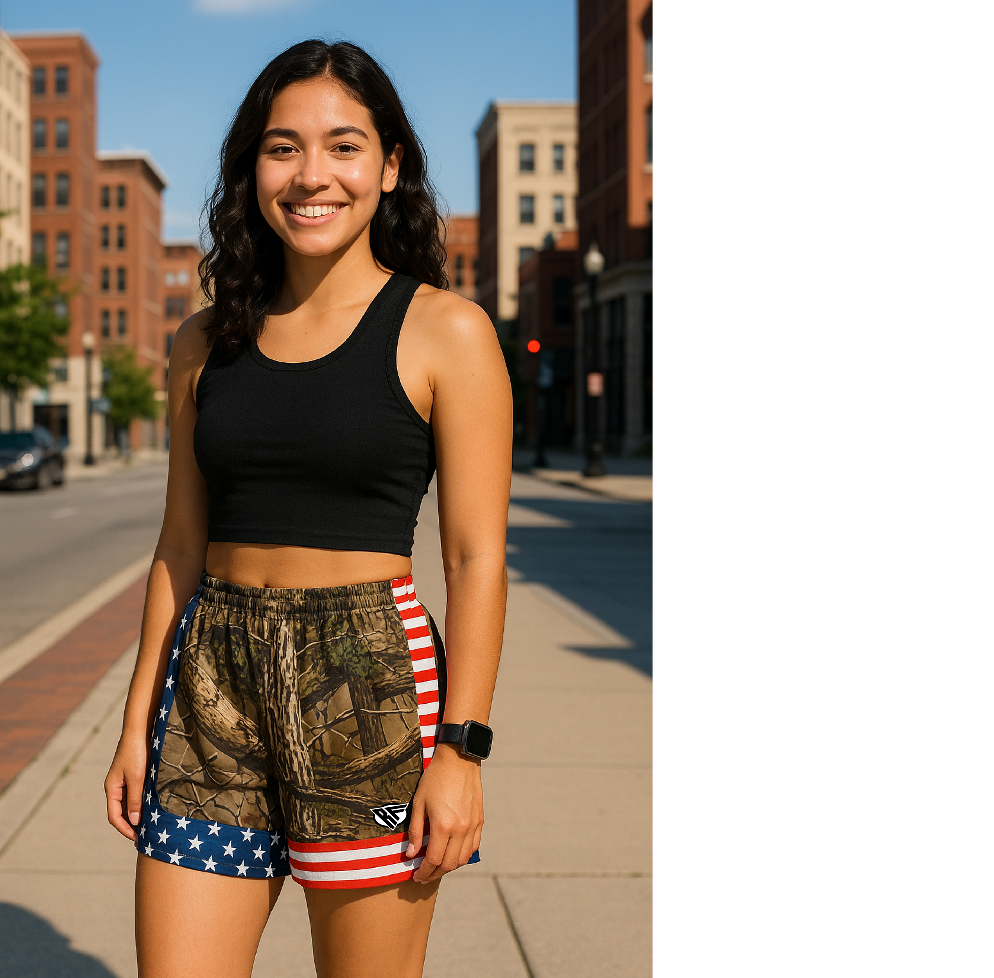 RF Wear Women's Tree Camo Shorts - USA - Model Front View