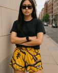 RF Wear Women's Tree Camo Shorts - Yellow - Front