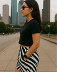 RF Wear Women's Animal Print Pocket Shorts - Zebra - Black/White - Model Side View