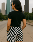 RF Wear Women's Animal Print Pocket Shorts - Zebra - Black/White - Model Black View