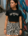 RF Wear Women's Animal Print Shorts - Zebra - Black/White - Model Front View