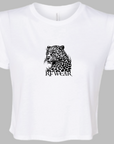 RF Wear Women's Cropped Flowy Leopard T-Shirt White Made in USA