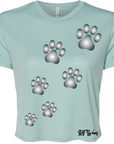 RC Wear Women's Cropped Flowy Paw Print T- Shirt - Mint Made in USA