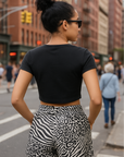 RF Wear Women's Animal Print Mash-Up Pocket Shorts - Black/White - Model Back View